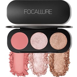 FOCALLURE Blush and Highlighter Palette,3 in 1 Makeup Powder Palette,Cruelty-Free Matte Blush,Shimmer Illuminator Highlighters for a Glowing Look,#03