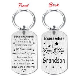 Resdink Grandson Keychain Gifts - to My Dear Grandson, I Love You Grandson Birthday Christmas Key Chain, Best Graduation Gifts for Our Adult Grandson Proud of Grandson Teen Boy