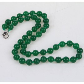 Treasure Bay Women's Handmade Gemstone Beaded Necklace 8mm Natural Rose Quartz, Tiger's Eye, Aquamarine, Agate necklace for Women Ladies and Girls (Green Jade)