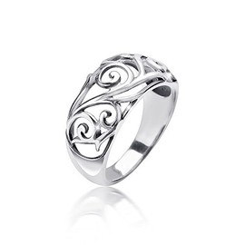 Materia Women's Ring Floral 925 Sterling Silver Antique Wide Solid 4.7 g German Manufacture #SR-107, Sterling Silver