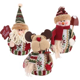 3 Pieces Christmas Sitting Ornament, Plush Santa Claus Snowman Reindeer Ornament for Christmas Table Desk Fireplace Table Decoration for Home Festival Party Decoration Supply¡­