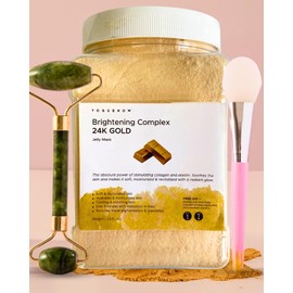 VogueNow Jelly Face Mask for Facials - 24K Gold Hydrating, Brightening & Nourishing Jelly Mask with Free Jade Roller & Spatula | Professional Hydrojelly Masks | Vajacial Jelly Mask Powder | 23 Oz Jar