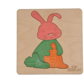 Ekoplay Happy Rabbit Wooden Puzzle for Kids | 4 Piece Jigsaw Puzzle for Pre-School Kids | Learning Educational Toys Gifts for Boys Girls | Age 3+ Years