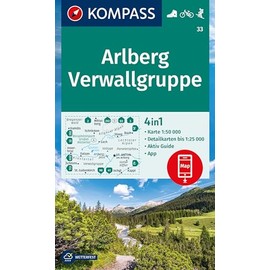 KOMPASS Wanderkarte 33 Arlberg, Verwallgruppe 1:50.000: 4in1 Wanderkarte mit Aktiv Guide und Detailkarten inklusive Karte zur offline Verwendung in der KOMPASS-App. Fahrradfahren. Skitouren.