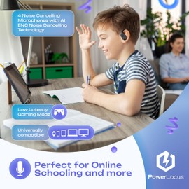 PowerLocus Kids Headphones Wireless Open Ear, 85dB Safe Volume Limit, Bluetooth Open-Ear Earbuds with Enhanced AI Microphones, Comfortable,12x17mm Deep Bass Drivers, Neckband Earphones for Kids (Blue)