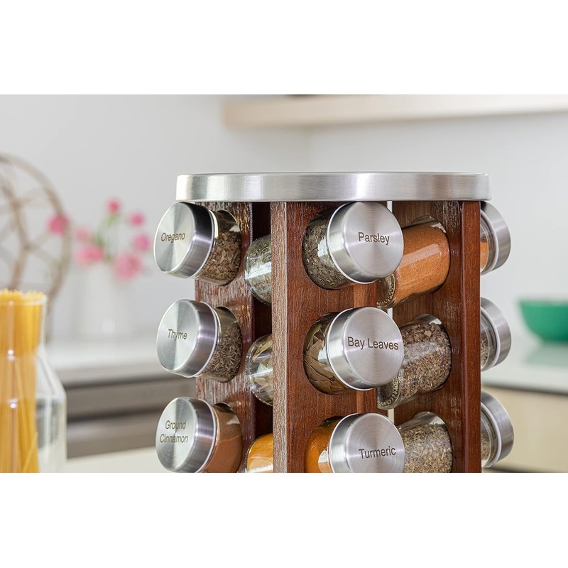 Orii 20 Jar Rotating Dark Acacia Wood Spice Rack with