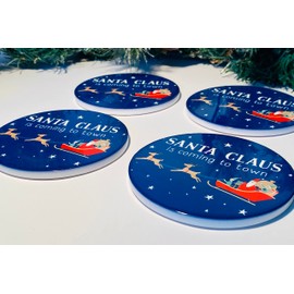 Ceramic Christmas Coasters ~ Santa Claus is coming to town (set of 4)