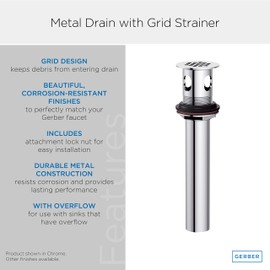 Gerber Plumbing Metal Grid Drain Strainer Assembly with Overflow