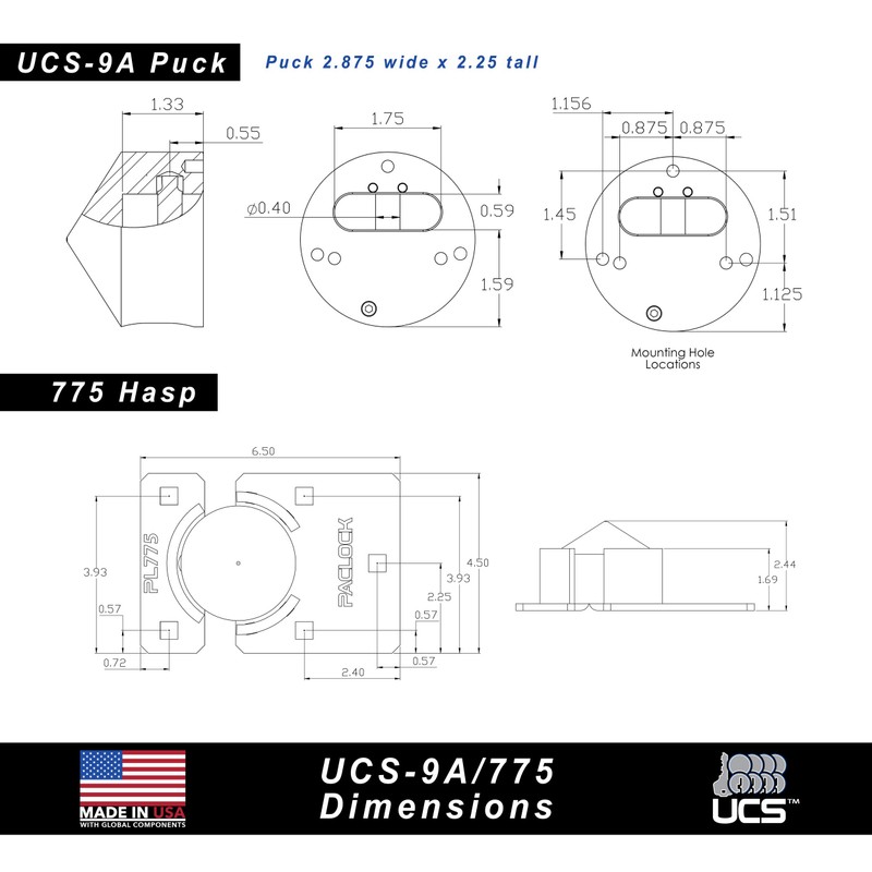 PACLOCK's UCS-9A/775 Hasp and Puck Combo Kit, High Performance 6-Pin