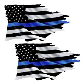 AZ House of Graphics Thin Blue Line Flag Decal Tattered Thin Blue Line Sticker Support Law Enforcement Flag Stickers Blue Lives Matter Sticker for Car Window Truck Motorcycle Made in USA - 2 Pack