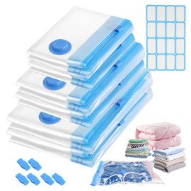 Pack of 6 Vacuum Bags for Clothes, Vacuum Bags for Clothing with Airtight Valve and 16 Labels, Vacuum Bags for Clothes with Zip, Vacuum Bags for Duvets, Bedding