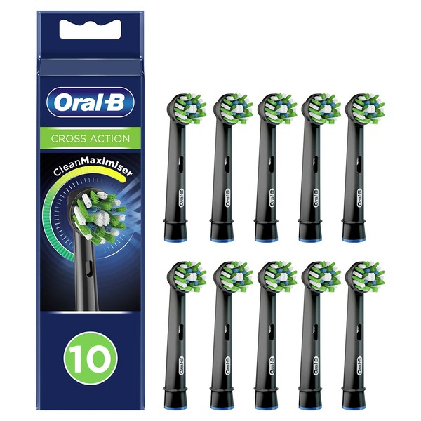 Oral-B CrossAction Toothbrush Head Black, CleanMaximiser Technology, 10 Counts, Mailbox Sized Pack, 7 g