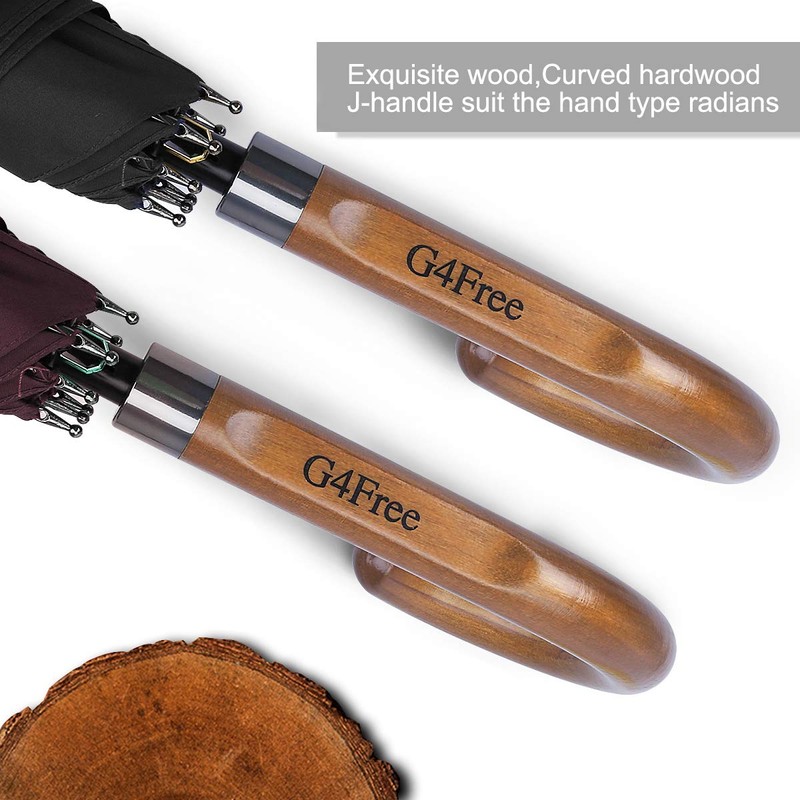 G4Free 52/62inch Wooden J Handle Golf Umbrella Windproof Classic Stick