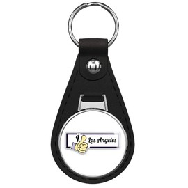 I Like Los Angeles Travel Slogan Keychain Black Premium Leather Key Chain with Key Ring