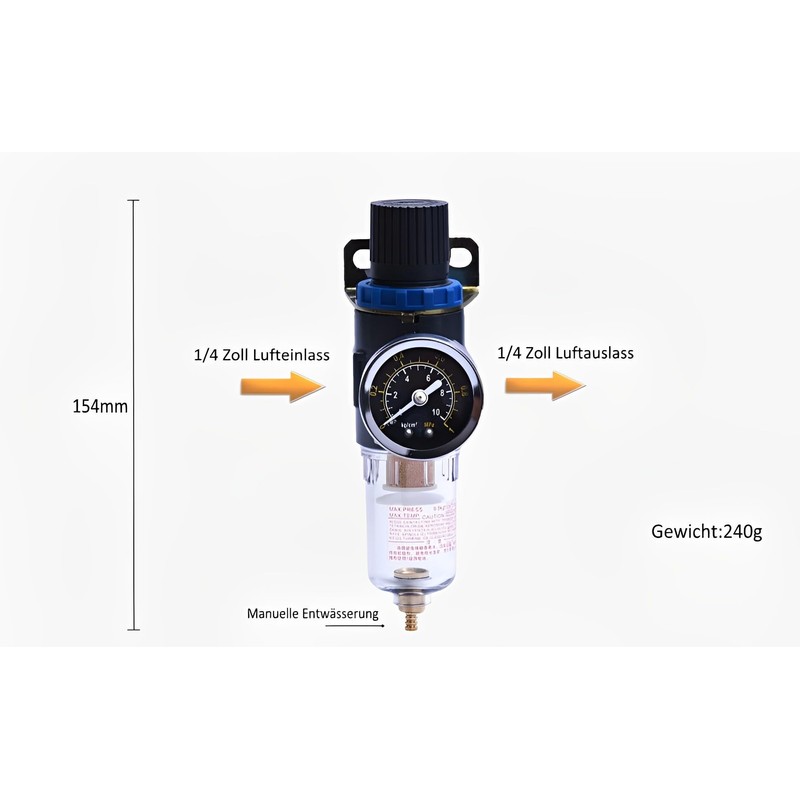 1/4" NPT Air Filter Pressure Regulator, Water-Trap Air Tool Compressor