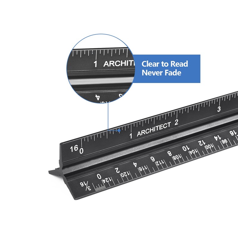 Architectural Scale Ruler with Straight Ruler, 12 Inches Imperial Measurements,