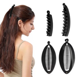 Fourindo Pack of 4 Hair Clips, 2 Banana Clips + 2 Vintage Fishtail Hair Clips, for Thin Fine Thick Hair