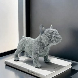 FUNSXBUG Resin French Bulldog Statue Dog Figurines Sculpture Collectibles Home Office Desktop Decor Outdoor Garden Display Decoration (Silver)