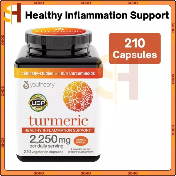 youtheory Turmeric Healthy Inflammation Support 2250 mg, 210 Vegetarian Capsules