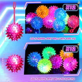Bouncy Balls Party Favor for Kid Light up LED Ball Bulk Glow in The Dark LED Flashing Light Spiky Toy on Rope Sensory Stress Relief Fidget Toy Rubber Puffer Ball for Teen Adult Student (36 Pieces)