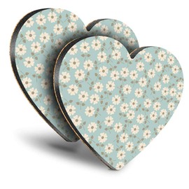 Destination Vinyl ltd Great Coasters (Set of 2) Heart - Cute Daisy Flowers Duck Egg Drink Glossy Coasters/Tabletop Protection for Any Table Type #2847