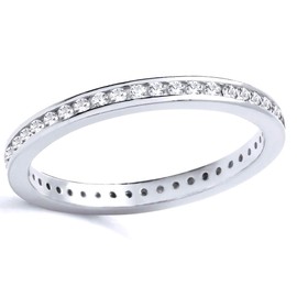 925 Sterling Silver CZ Full Eternity Band Ring size J K L M N O P Q R S T U V - Rhodium Overlay (R)