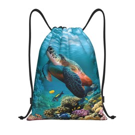 Pazacon Sea Turtle Drawstring Bags Turquoise Drawstring Backpack Cute Fish Sackpack Draw String Cinch Bags for Sports, Gym, Travel, Swimming, Beach, Camping