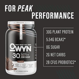 OWYN Only What You Need Pro Elite Chocolate Flavored Protein Powder, 32g Protein, 0g Sugar, 3g Fiber, High Protein, Dairy Free, Gluten Free, Plant Bas