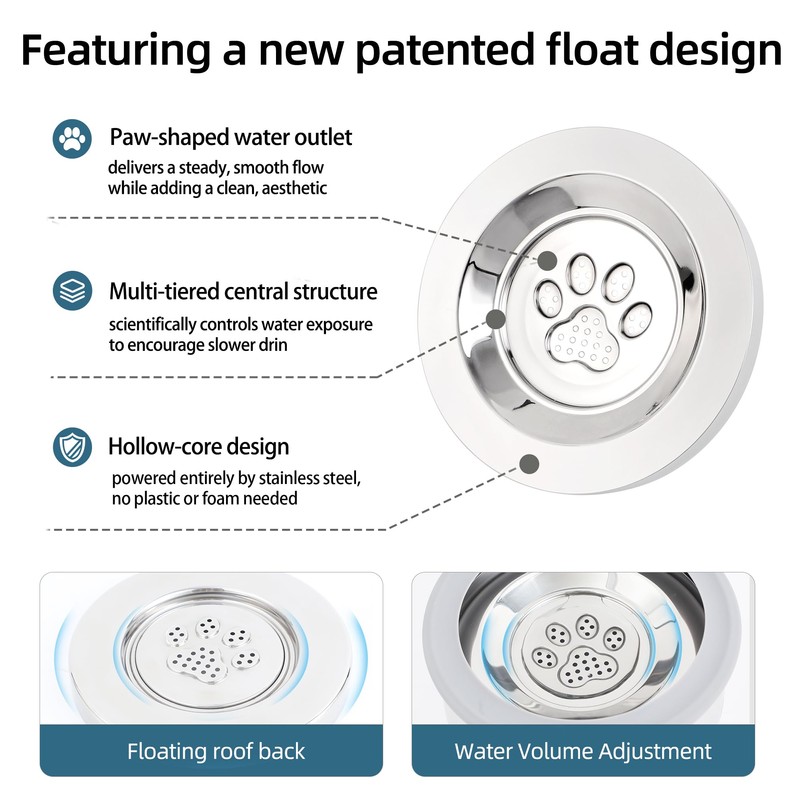 3L/0.8 Gallon No Spill Water Bowl for Dogs, Double-Wall Stainless