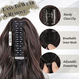 XFSRG Haarverlängerung Clip‑In Pferdeschwanz 12 Zoll Lockige & Wellige Ponytail Extensions Synthetisches Hitzebeständiges Haarteil für Voluminöse Pferdeschwanz‑Looks （Dunkelbraun）