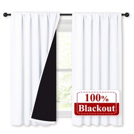 NICETOWN 100% Blackout Curtains 54 inches Long, Double-Deck Completely Blackout Window Treatment Thermal Insulated Lined Rod Pocket Drapes for Infant (White, 1 Pair, 52 inches Width Each Panel)