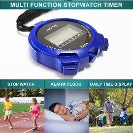 Digital Water-Proof Stop Watch, Multifunctional Sports Stop Watch for Swimming, Running, Basketball and Football, LCD Display Chronograph with Alarm Clock (Blue)