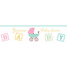 Design That Sign 100 Baby Carriage Shower Birthday Kids Party Water Bottle Labels 8"x2"