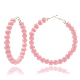 Boho Beaded Hoop Earrings Bohemian Multicolor Candy Acrylic Circle Round Chic Dangle Earrings for Women Statement Ear Jewelry-pink