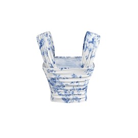 SOLY HUX Women's Floral Print Tank Tops Square Neck Sleeveless Going Out Tops Double Lined Summer Crop Tank Tops Blue and White Floral Small