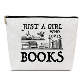 Ythuil Book Gift Makeup Bag, Just A Girl Who Loves Books, Small Cosmetic Bag for Purse, Book Lovers Gifts for Women, Besties, Daughter, Best Friends, Readers