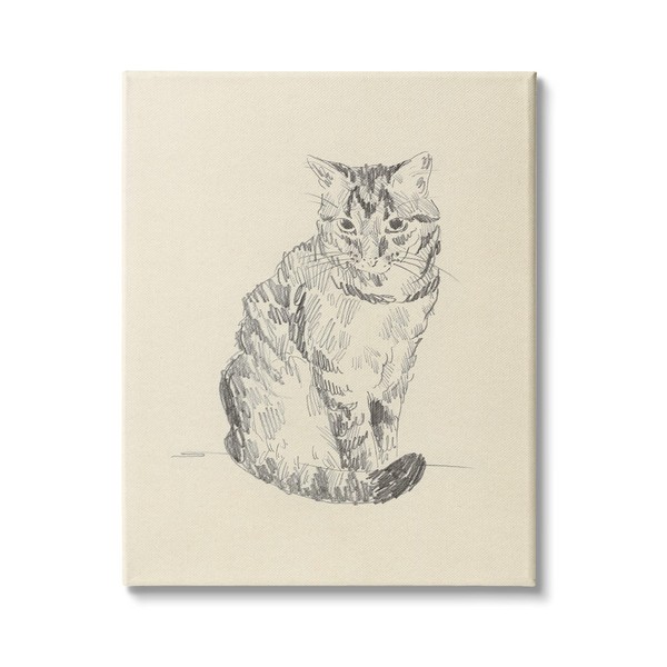 Stupell Industries House Cat Pet Portrait Pencil Sketch Traditional Illustration,