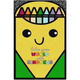 Flagship Carpets Schoolgirl Style School Days Color Your World with Kindness Educational Area Rug for Kids Room, Children's Classroom Rug for Teaching and Playroom, 5' X 7'6"