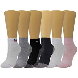 Dr. Motion Compression Quarter Socks For Women With Enhanced Cushion And Breathable Arch Support 6 Pairs (Assorted #1)