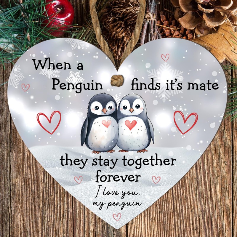 Heart-Shaped Penguin Love Plaque - "When a Penguin Finds Its