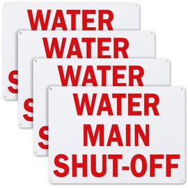 Blushtier 4 Pcs Water Main Shut Off Sign 10" x 14" Plastic Water Sign, Use Indoor Outdoor, Safety Security Caution Warning Notice