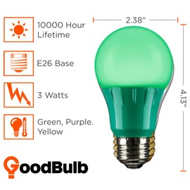 Mardi Gras Light Bulbs - 3 Watt Purple, Green, and Yellow Light Bulbs - 25 Watt Equal Colored Light Bulbs - Non-Dimmable - E26 Base - by GoodBulb (3 Watt A19, 9 Total Bulbs)