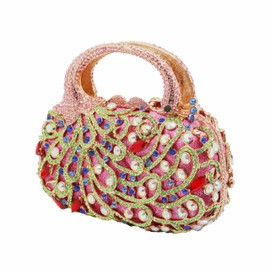 PENGZHI Women Peacock Rhinestone Clutch Bag Sparkly Crystal Evening Bag Bridal Wedding Purse Glitter Handbag for Formal Party, Pink