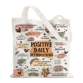 Canvas Tote Bag for Women Girls Motivational Daily Reminder Reusable Grocery Cloth Bags Positive Affirmations Prints Inspirational Quotes Cotton Tote Bags for Gym, Shopping, Work, Travel