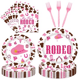 My First Rodeo Plates and Napkins Party Supplies 96PCS 1st Cowgirl Birthday Party Decorations Western Cowgirl Rodeo Disposable Tableware Set Serve 24 Guests