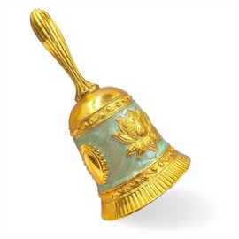 Hourwof Hand Call Bell,Metal Lotus Service Bell Wedding Bell Dinner Bell Pet Training Bell Chrismas Bell,Golden Light Green