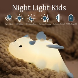 Dinosaurier Nachtlicht Kinder stilllicht,Silikon Lampe Baby Nachttischlampe,3 Lichtmodi,7 Farben Dimmbar,USB Aufladbare und Timer-30 Minuten,Kinderzimmer Deko,Baby Geschenk Junge Mädchen