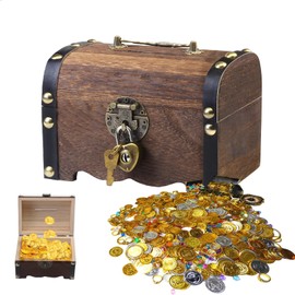 POFIBO Treasure Chest Vintage Wooden Treasure Chest Small Treasure Chest with Lock Pirate Treasure Chest Small Wooden Treasure Chest for Children's Birthday Storage Treasure Hunt Decoration