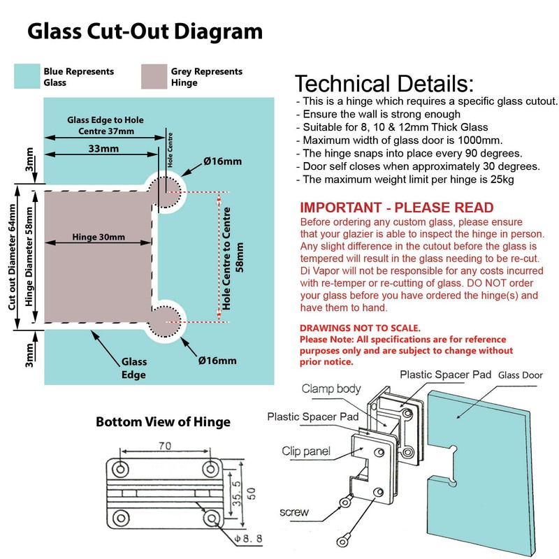 Di Vapor (R) 90 Degree Wall Mounted Shower Door Glass