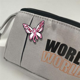 Faith Of Love Brooch AIDS Awareness Badge 4PCs Pink Butterfly Rose Flower Brooch Pink Month Power Button Badge Mental Red Ribbon Collar Enamel Lapel Pin Jewelry Pins for Women Charity Activity